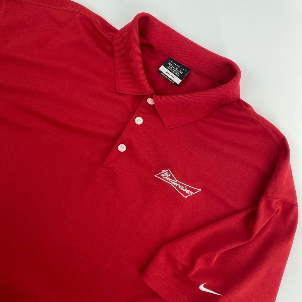 Nike Golf Budweiser Polo Shirt Mens XXL Red Dri FIT Beer Active Americana